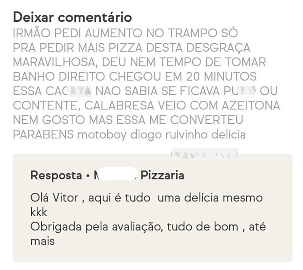 avaliação de delivery