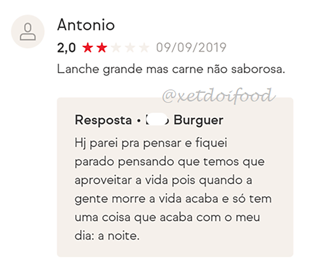 avaliação de delivery