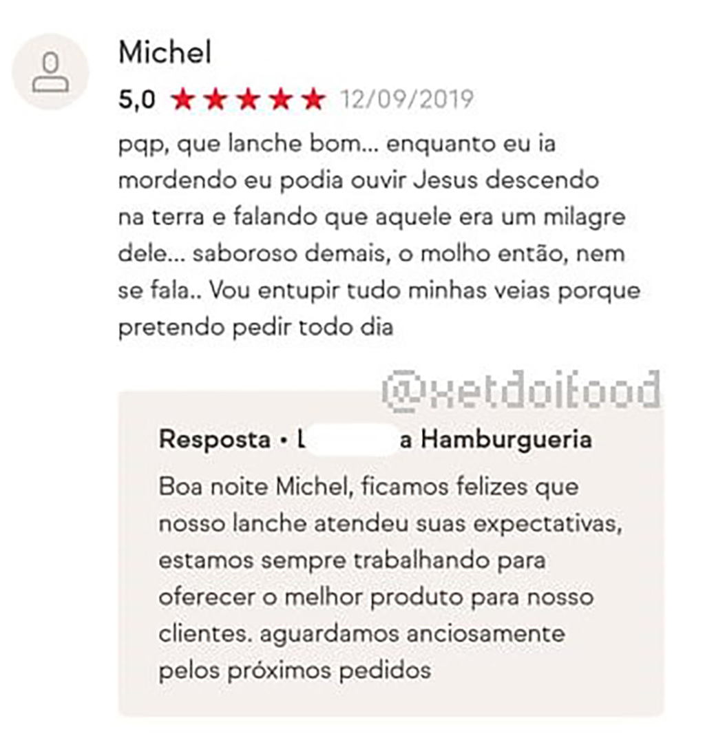 avaliação de delivery