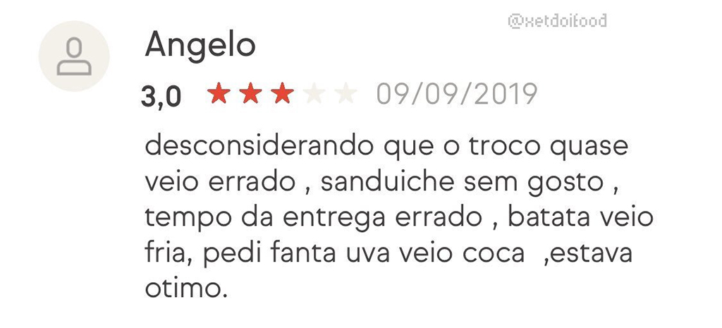 avaliação de delivery