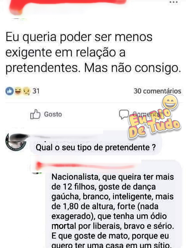 Uma mina um pouco exigente pra namorar
