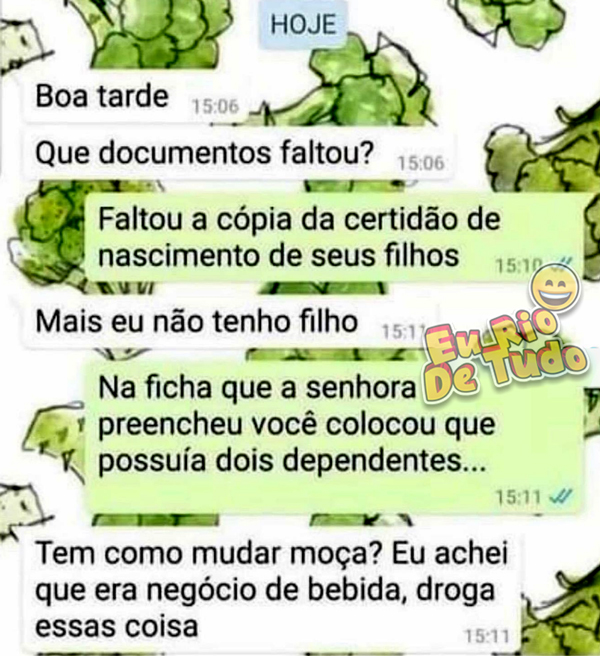 imagem mostrando que uma jovem errou num cadastro confundindo dependentes dela com dependentes de droga da família dela